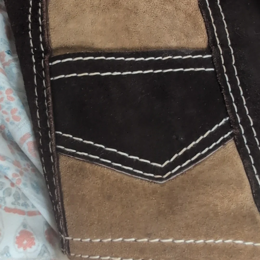 Vintage Kids Leather Patchwork Contrast Sheerling Brown and Tan‎ Western Vest